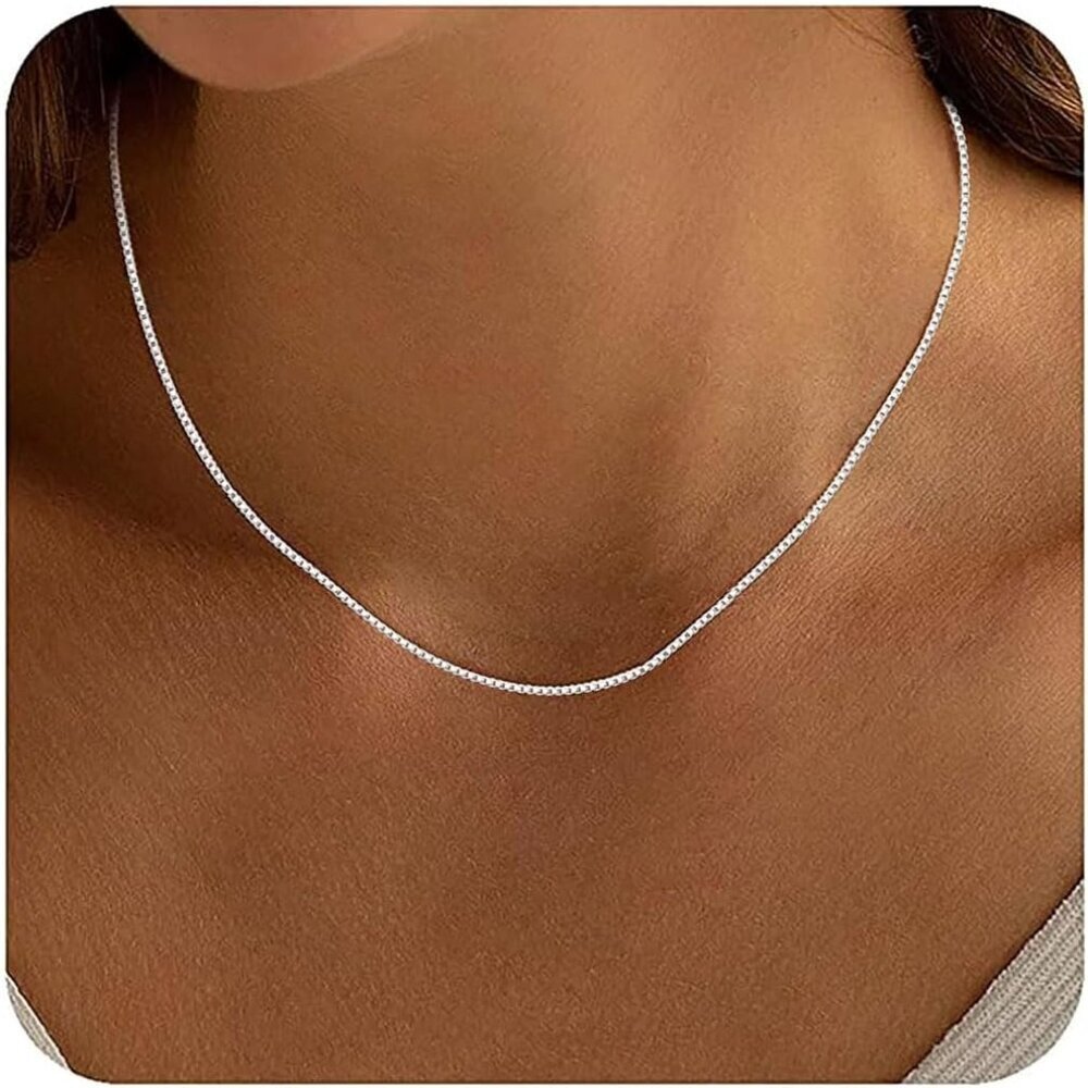 925 Sterling Silver Box Chain Necklace for Women Italian Chain in 18 Inches